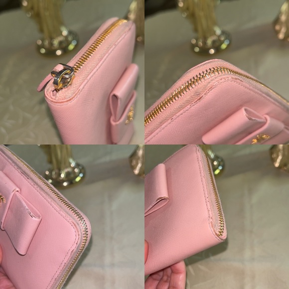 Prada Light Pink Bow Saffiano Wallet - Picture 5 of 15